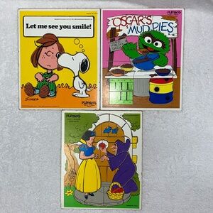 Vintage 80’s playskool board puzzles snoopy Oscar the grouch Snow White